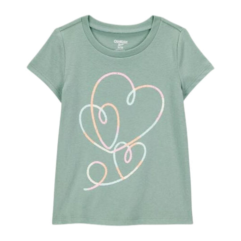 Camiseta Gráfica Manga Corta con Estampado de Corazones Niña Pequeña - Verde