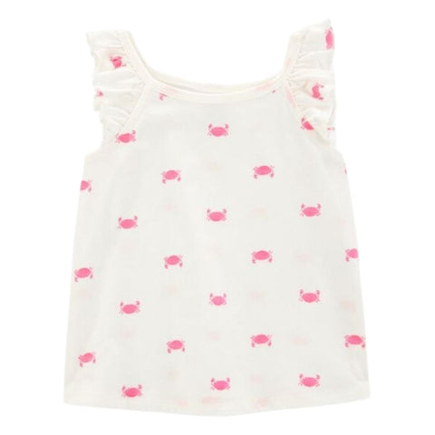 Blusa Sin Mangas Con Vuelo Diseño de Cangrejo Niña Pequeña - Marfil