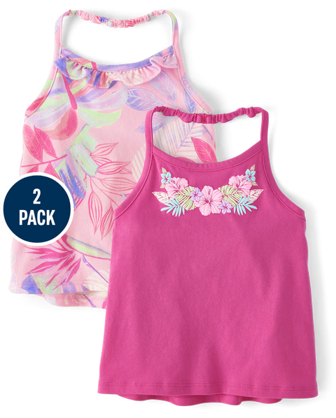 Blusas Sin Mangas Tipo Halter Diseño Gráfico Bebé Niña y Niña Pequeña (Paquete de 2)