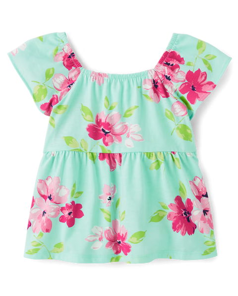 Blusa Tipo Babydoll Estampado Flores Bebé Niña y Niña Pequeña - Verde