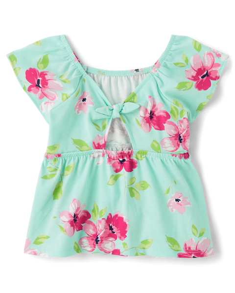 Blusa Tipo Babydoll Estampado Flores Bebé Niña y Niña Pequeña - Verde