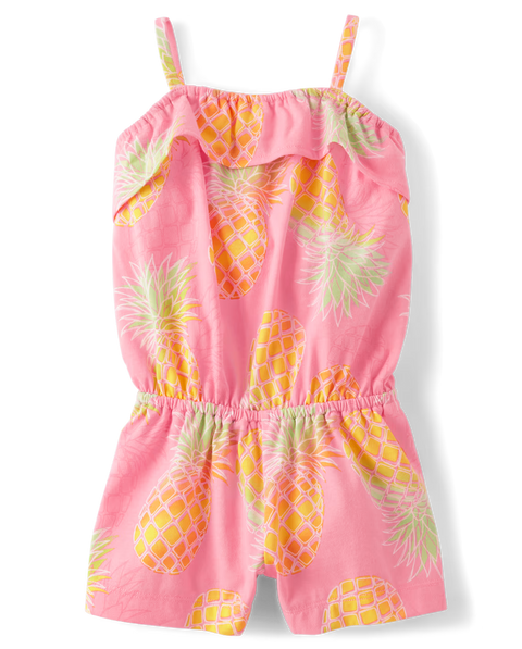 Romper Estampado Piña con Volantes Bebé Niña y Niña Pequeña - Rosa