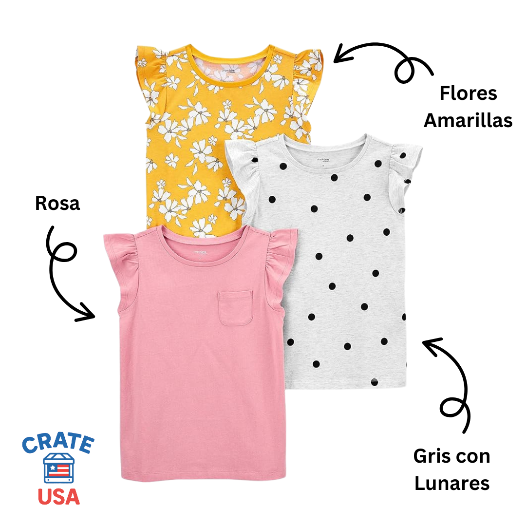 Camiseta/Blusa de Manga Corta para Niña (Paquete de 3)
