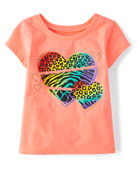 Camiseta Gráfica Bebé Niña y Niña Pequeña Diseño de Arcoíris Animal Corazón