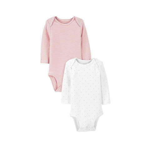 Body Manga Larga Bebé Niña (Paquete de 2) - Rosa y Blanco