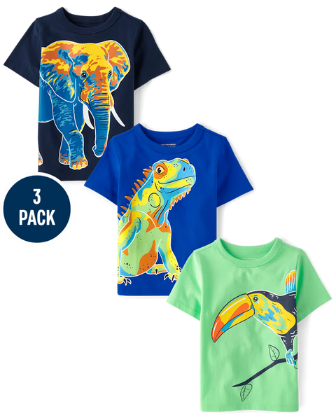 Camiseta Gráfica Animales Bebé Niño (Paquete de 3)