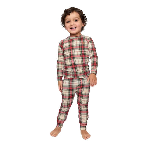 Pijama Algodón Orgánico Bebé Niño - Cuadros Escoceses Rojos y Blancos