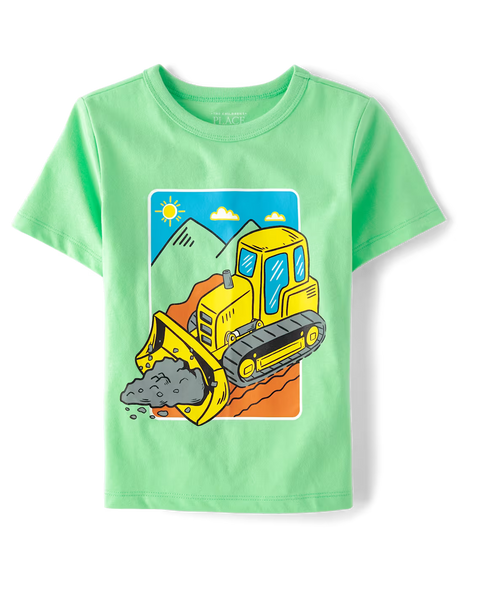 Camiseta Gráfica Vehículo de Construcción Bebé Niño y Niño Pequeño - Verde