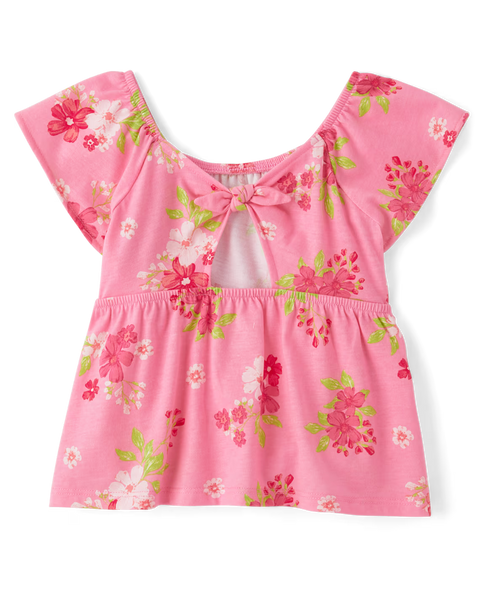 Blusa Tipo Babydoll Estampado Flores Bebé Niña y Niña Pequeña - Rosa