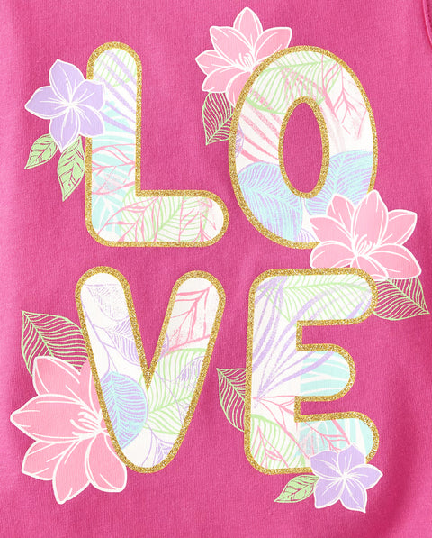 Blusa Sin Mangas Nudo Lateral Diseño Gráfico LOVE Bebé Niña y Niña Pequeña