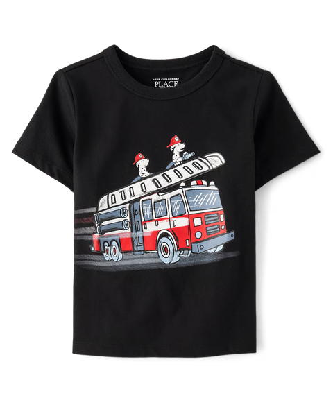 Camiseta Gráfica Camión Bomberos Bebé Niño y Niño Pequeño - Negro
