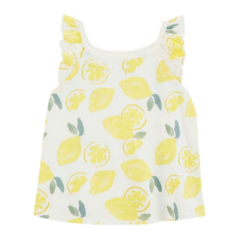 Blusa Sin Mangas Con Vuelo Diseño de Limón Niña Pequeña - Blanco