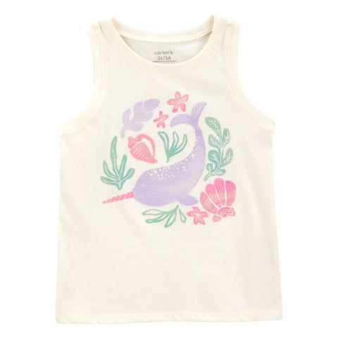 Camiseta Sin Mangas Tipo Muscle Diseño de Narval Niña Pequeña - Marfil