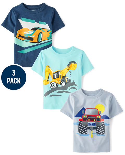Camiseta Gráfica Vehículos Bebé Niño y Niño Pequeño (Paquete de 3)