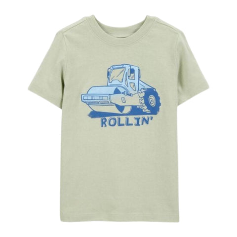 Camiseta Gráfica Manga Corta Diseño de Tractor “Rollin’” Niño Pequeño - Olivo
