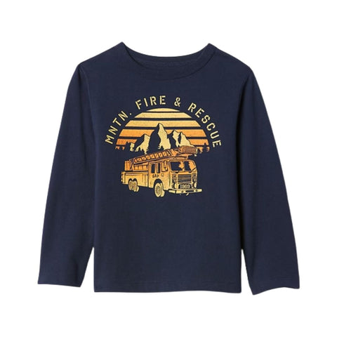 Camiseta Gráfica Bebé Niño y Niño Pequeño "MNTN, Fire & Rescue" - Azul