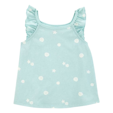 Blusa sin Mangas con Vuelo Diseño de Conchas Marinas Niña Pequeña - Turquesa