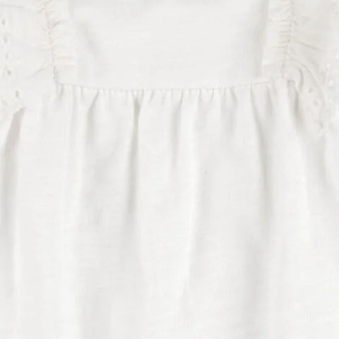 Body con Vuelos y Detalles de Bordado Inglés + Pantalón Bebé Niña - Blanco/Azul (Conjunto de 2 piezas)
