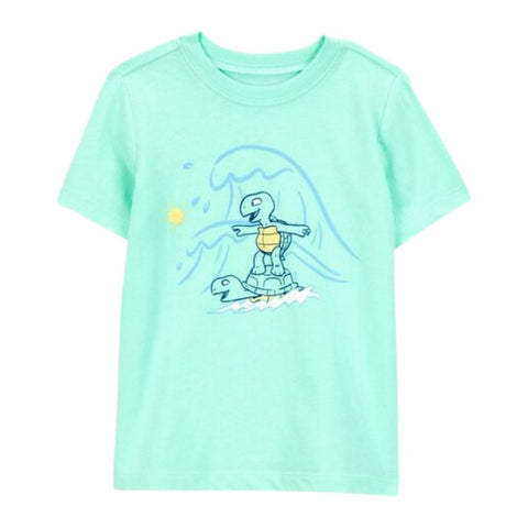 Camiseta Gráfica Manga Corta con Tortuga Surfista Niño Pequeño - Aqua