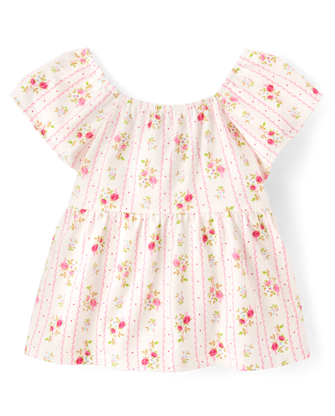 Blusa Tipo Babydoll Estampado Flores Bebé Niña y Niña Pequeña - Blanco
