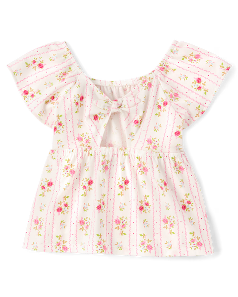 Blusa Tipo Babydoll Estampado Flores Bebé Niña y Niña Pequeña - Blanco