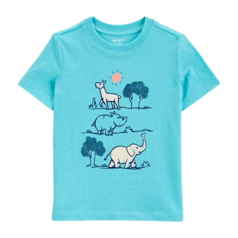 Camiseta Gráfica Manga Corta Diseño de Animales del Zoológico Niño Pequeño - Azul