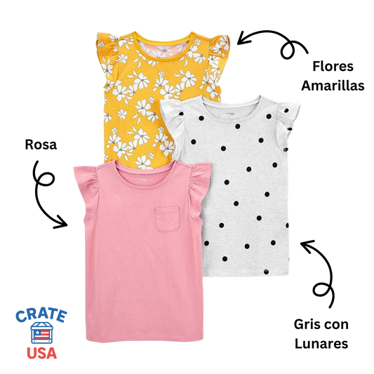 Camiseta/Blusa de Manga Corta para Niña (Paquete de 3)