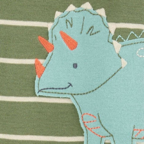 Pijama Enterizo a rayas Diseño de Dinosaurio y Pies Cubiertos Bebé Niño - Verde