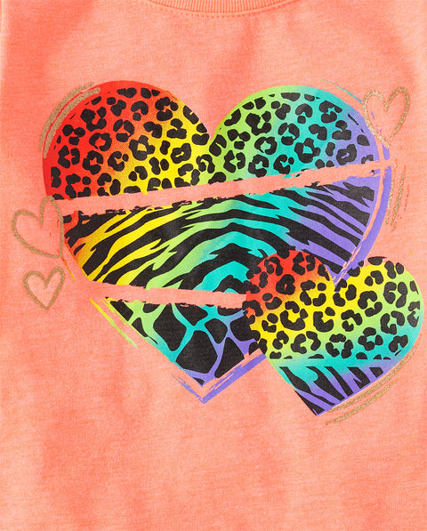 Camiseta Gráfica Bebé Niña y Niña Pequeña Diseño de Arcoíris Animal Corazón