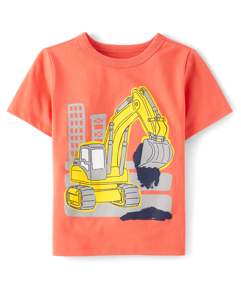 Camiseta Gráfica Construcción Niño Pequeño - Naranja