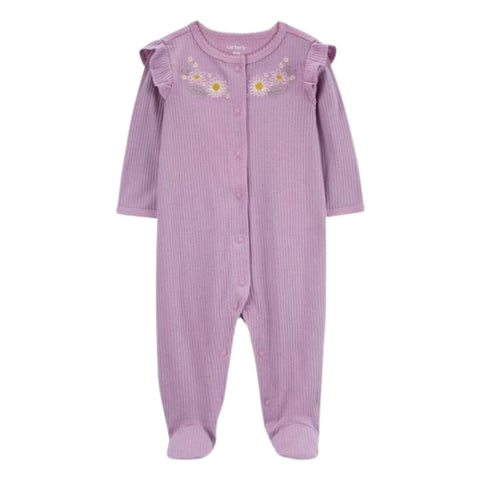 Pijama Acanalado con Broches y Estampado Floral Bebé Niña