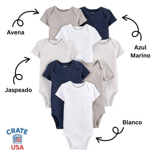 Bodies de Manga Corta Unisex para Bebé (Paquete de 8)