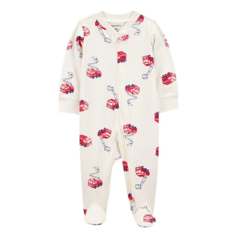 Pijama con Estampado de Camión de Bomberos y Cierre de Doble Vía Bebé Niño - Crema