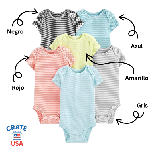 Bodies de Manga Corta Unisex para Bebé (Paquete de 6)