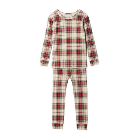 Pijama Algodón Orgánico Bebé Niño - Cuadros Escoceses Rojos y Blancos