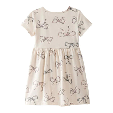 Vestido Manga Corta Niña Pequeña Estampado de Moños - Marfil