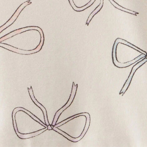 Vestido Manga Corta Niña Pequeña Estampado de Moños - Marfil