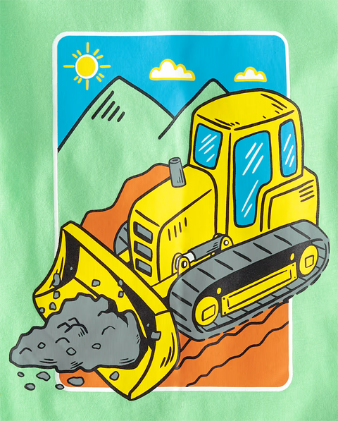 Camiseta Gráfica Vehículo de Construcción Bebé Niño y Niño Pequeño - Verde