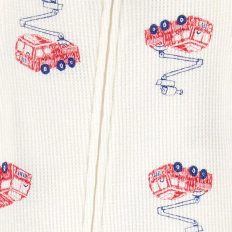 Pijama enterizo de una pieza Tejido Waffle Estampado Camión de Bomberos y Pies Cubiertos Bebé Niño