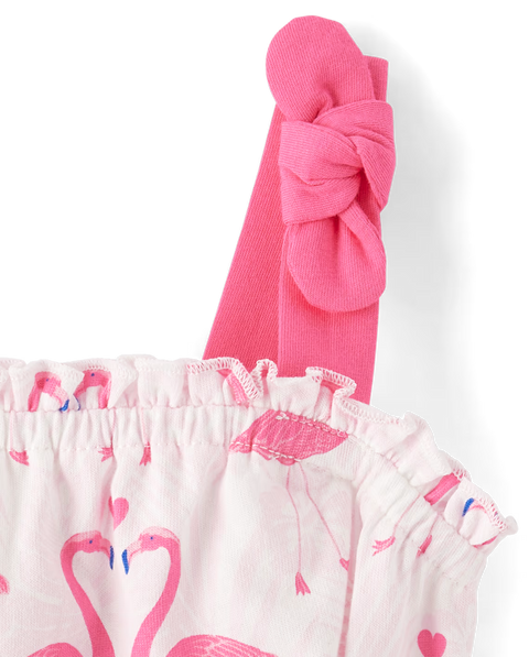 Vestido Estampado Flamingo Tirantes Ajustables Bebé Niña y Niña Pequeña