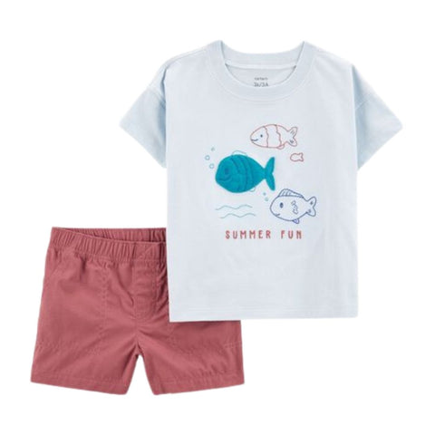 Camiseta Manga Corta Diseño de Peces y Shorts con Pretina Elástica (Conjunto de 2 piezas)