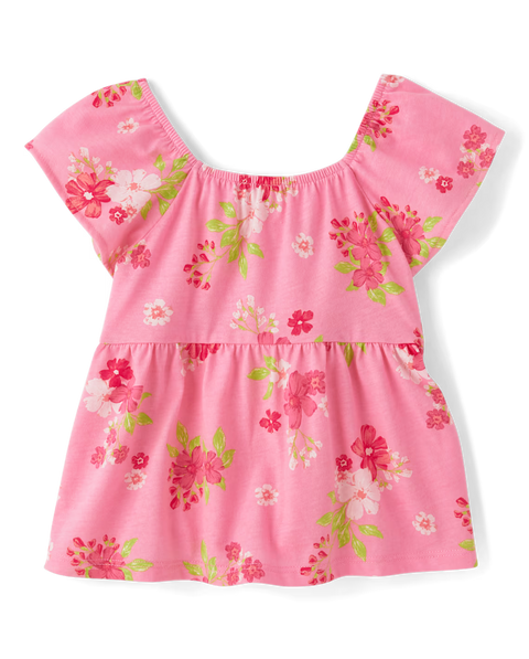 Blusa Tipo Babydoll Estampado Flores Bebé Niña y Niña Pequeña - Rosa