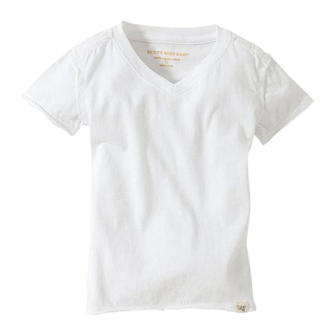 Camiseta Manga Corta Cuello en V Algodón Orgánico Bebé Niño - Blanco