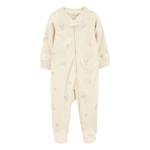 Pijama de Felpa con Estampado Floral y Cierre de Doble Vía Bebé Niña - Marfil