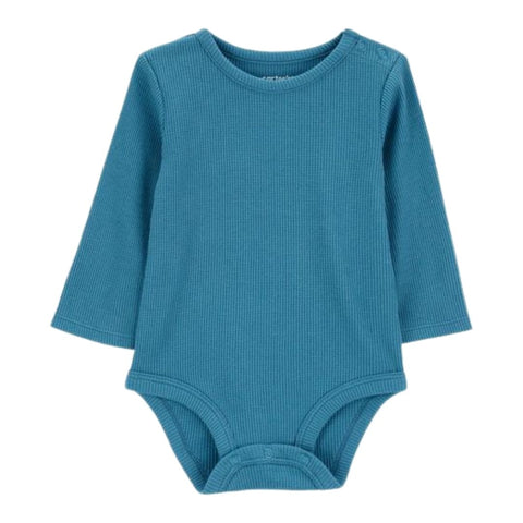 Body Manga Larga Tejido Waffle Bebé Niño - Azul