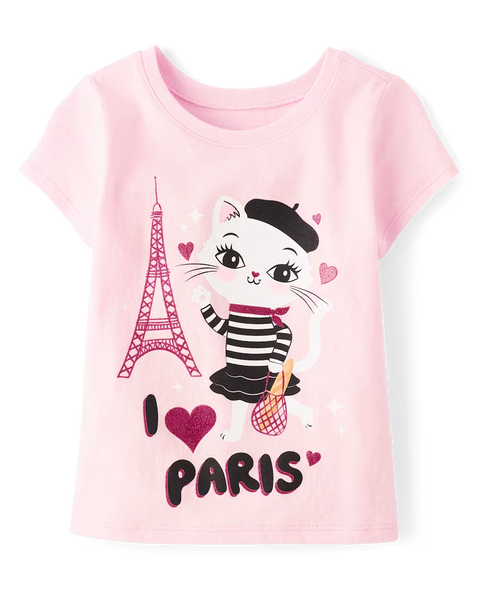 Camiseta Gráfica Gato Paris Bebé Niña y Niña Pequeña