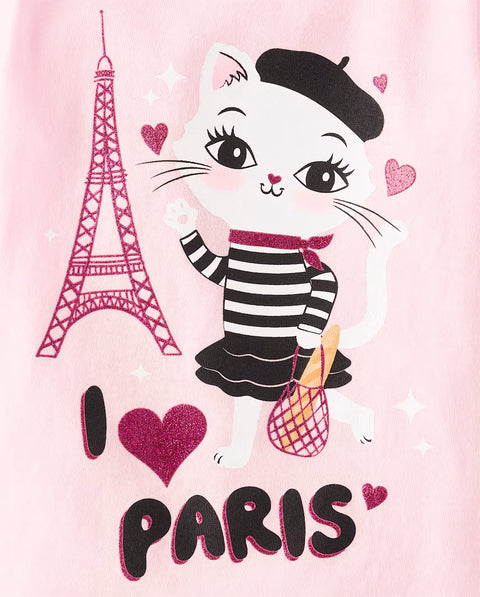Camiseta Gráfica Gato Paris Bebé Niña y Niña Pequeña
