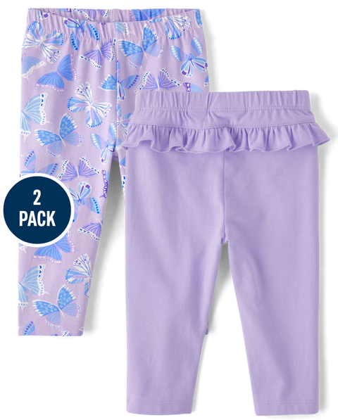 Leggings con Volantes y Diseño de Mariposas Bebé Niña - Morado (Paquete de 2)