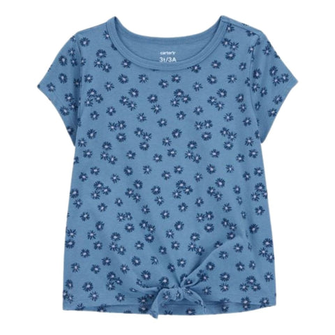 Camiseta Floral Manga Corta con Nudo Delantero Niña Pequeña - Azul
