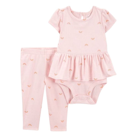 Body Peplum con Arcoíris y Pantalón Bebé Niña - Rosa (Conjunto de 2 piezas)